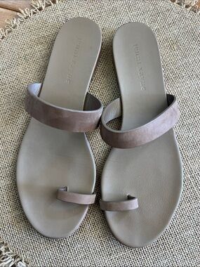 Jenni Kayne Taupe Brown Leather Toe-Loop Slide Sandals